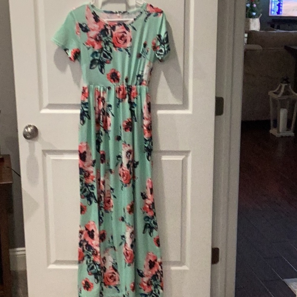 Floral Maxi Dress in Mint Green and Pink